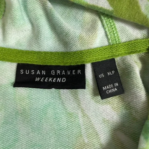 Susan Graver Weekend Hooded Tunic Women XLP Green Animal Print Resort Tropical - Picture 4 of 9
